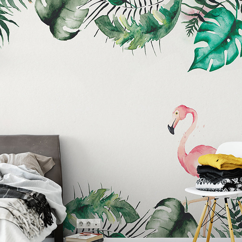 Cute Flamingo Mural Wallpaper for Girl's Bedroom Nordic Wall Covering, Made to Measure Clearhalo 'Wall Decor' 'Wall Mural' 977083