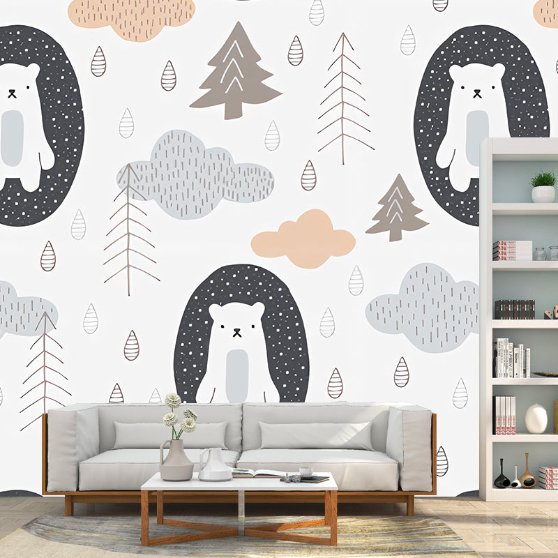 Full Size Cartoon Bear Mural in Grey Non-Woven Material Wall Art for Kid's Bedroom, Made to Measure Clearhalo 'Wall Decor' 'Wall Mural' 977205