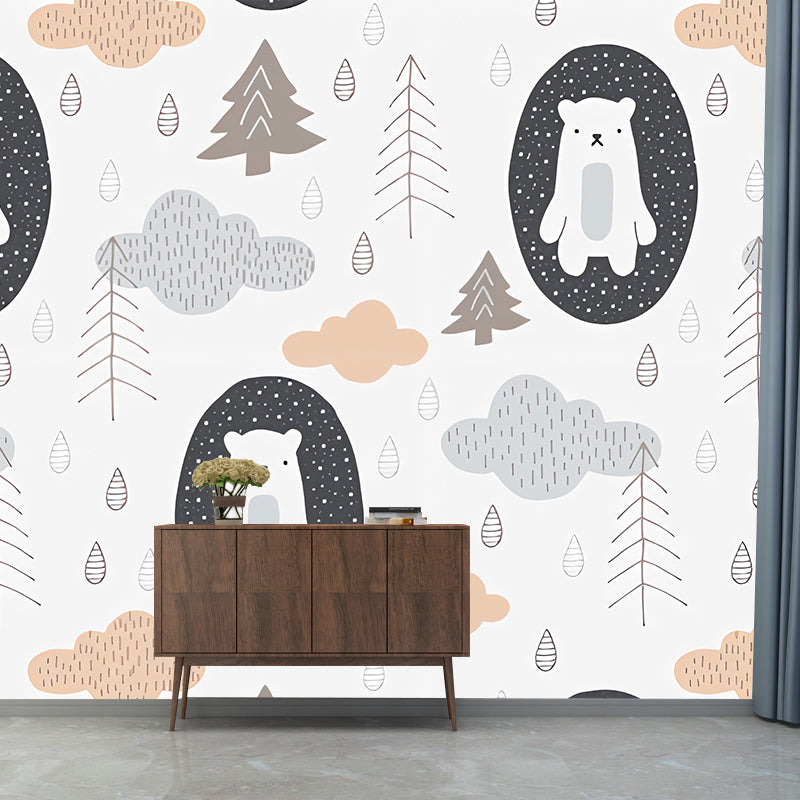 Full Size Cartoon Bear Mural in Grey Non-Woven Material Wall Art for Kid's Bedroom, Made to Measure Clearhalo 'Wall Decor' 'Wall Mural' 977206