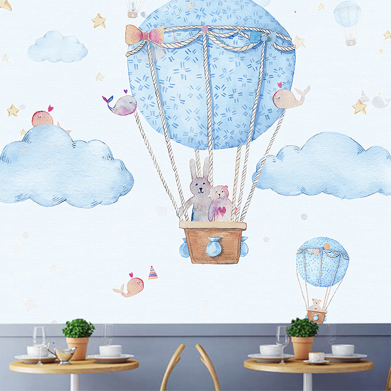 Blue Balloon and Sky Mural Wallpaper Stain-Resistant Wall Covering for Boy's Bedroom Decoration Clearhalo 'Wall Decor' 'Wall Mural' 977215