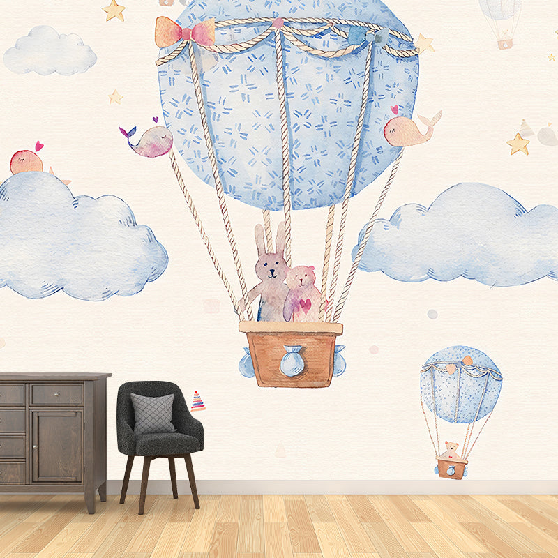 Blue Balloon and Sky Mural Wallpaper Stain-Resistant Wall Covering for Boy's Bedroom Decoration Clearhalo 'Wall Decor' 'Wall Mural' 977221