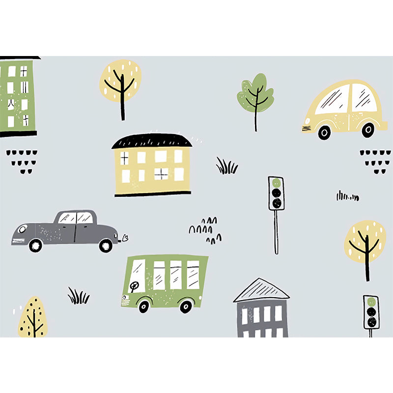 Minimalist Car and Tree Mural for Children's Bedroom, Personalized Size Wall Art in Grey Clearhalo 'Wall Decor' 'Wall Mural' 977232