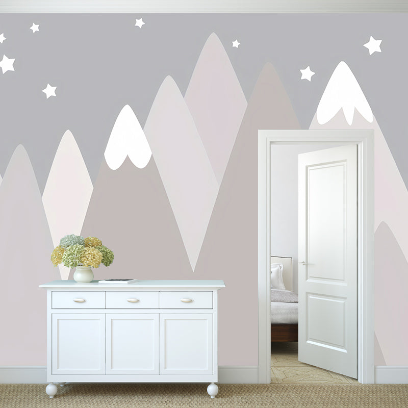 Big Illustration Triangle Mural Wallpaper for Boy or Girl in Pastel Pink, Personalized Size Available Pink Clearhalo 'Wall Decor' 'Wall Mural' 977244