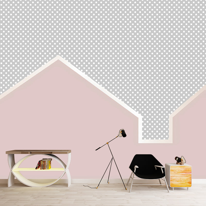 Pink and Grey Minimalist Mural Wallpaper Custom-Printed Polka Dot Wall Covering for Kids Gray-Pink Clearhalo 'Wall Decor' 'Wall Mural' 977249