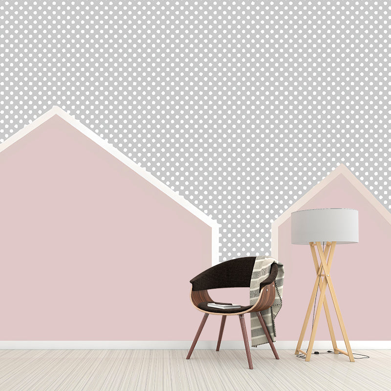 Pink and Grey Minimalist Mural Wallpaper Custom-Printed Polka Dot Wall Covering for Kids Clearhalo 'Wall Decor' 'Wall Mural' 977251