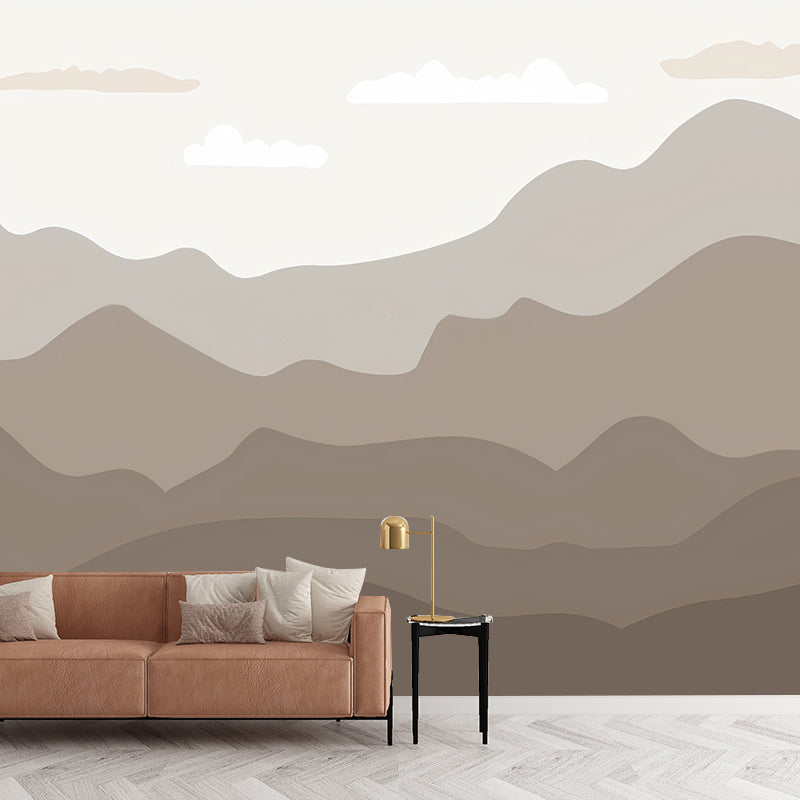 Enormous Mountain Wall Mural Decal in Grey and Brown Non-Woven Material Wall Art for Kid, Custom-Printed Clearhalo 'Wall Decor' 'Wall Mural' 977265