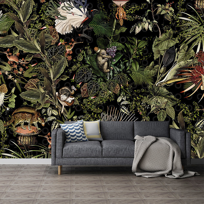 Tropical Leaves Mural Wall Decal in Green, Fresh Wall Art for Coffee Shop Decoration Green Clearhalo 'Wall Decor' 'Wall Mural' 977284