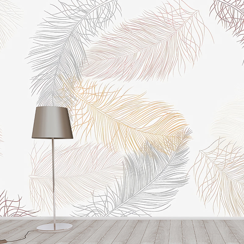 Custom-Printed Illustration Simple Mural Wallpaper for Children's Bedroom with Feather in Beige Clearhalo 'Wall Decor' 'Wall Mural' 977296