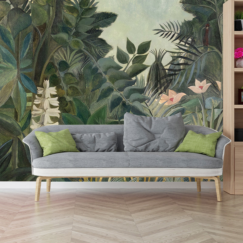 Green Contemporary Wall Mural Personalized Size Banana Leaves Wall Art for Home Decoration Clearhalo 'Wall Decor' 'Wall Mural' 977315