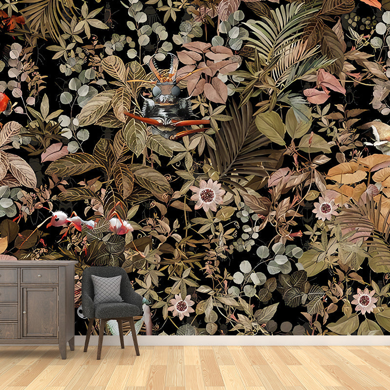 Fresh Blossom and Leaves Mural Wallpaper for Guest Room Tropical Wall Decor, Made to Measure Clearhalo 'Wall Decor' 'Wall Mural' 977325