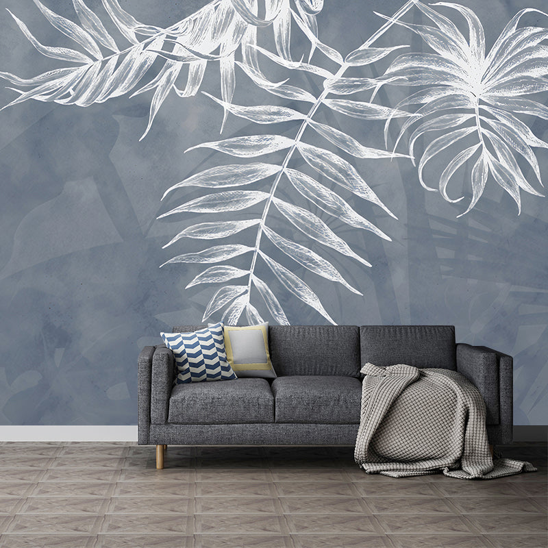 Nordic Leaves Wall Mural in Grey and White, Minimalist Wall Covering for Accent Wall Grey Clearhalo 'Wall Decor' 'Wall Mural' 977364