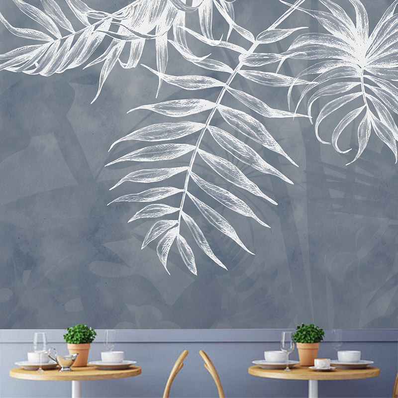 Nordic Leaves Wall Mural in Grey and White, Minimalist Wall Covering for Accent Wall Clearhalo 'Wall Decor' 'Wall Mural' 977366