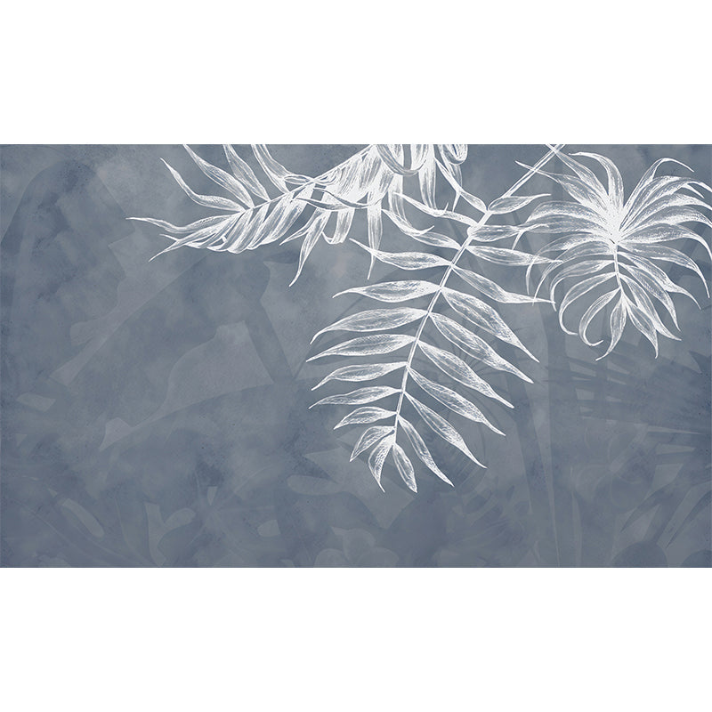 Nordic Leaves Wall Mural in Grey and White, Minimalist Wall Covering for Accent Wall Clearhalo 'Wall Decor' 'Wall Mural' 977367