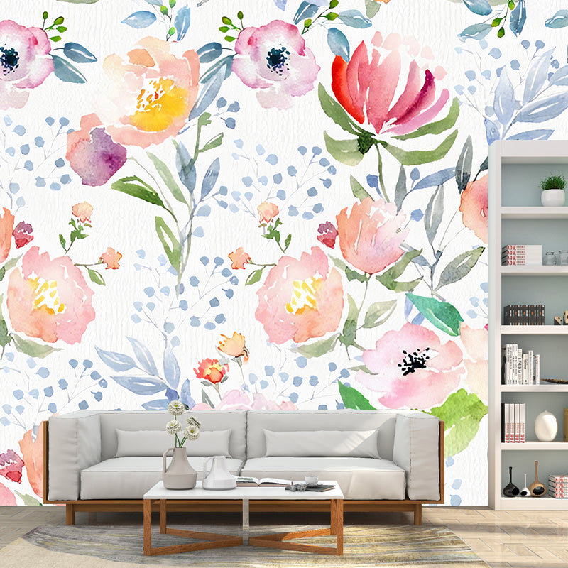 Illustration Watercolors of Flower Mural for Living Room Decoration in Soft Pink, Made to Measure Clearhalo 'Wall Decor' 'Wall Mural' 977376