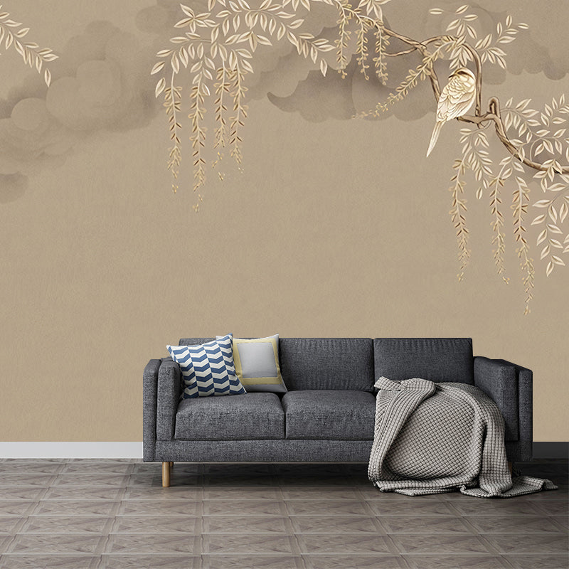 Brown Willow Mural Wallpaper Waterproofing Wall Covering for Bedroom Decoration Clearhalo 'Wall Decor' 'Wall Mural' 977421