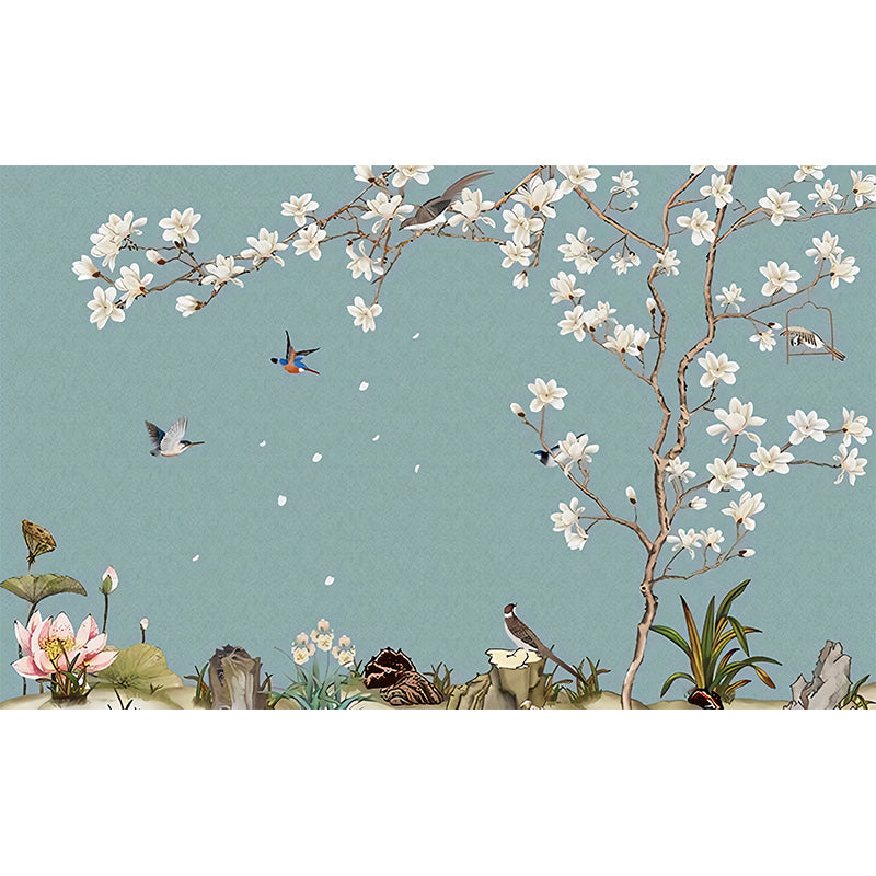 Illustration Bird and Magnolia Mural Extra Large Wall Covering for Living Room, Custom-Made Clearhalo 'Wall Decor' 'Wall Mural' 977432