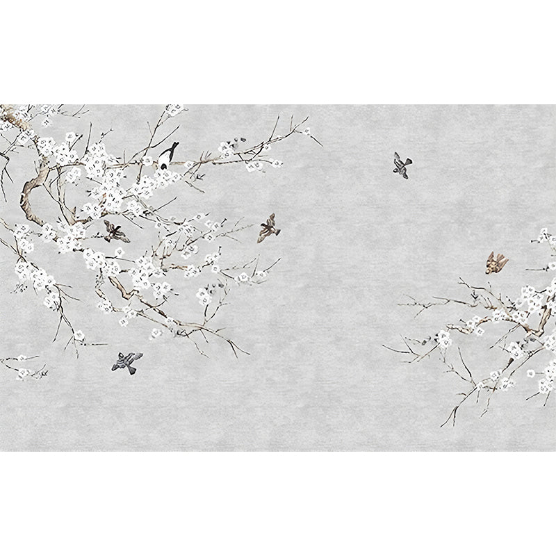 Enormous Branch and Bird Mural Wallpaper for Accent Wall in Grey, Stain-Resistant Clearhalo 'Wall Decor' 'Wall Mural' 977447