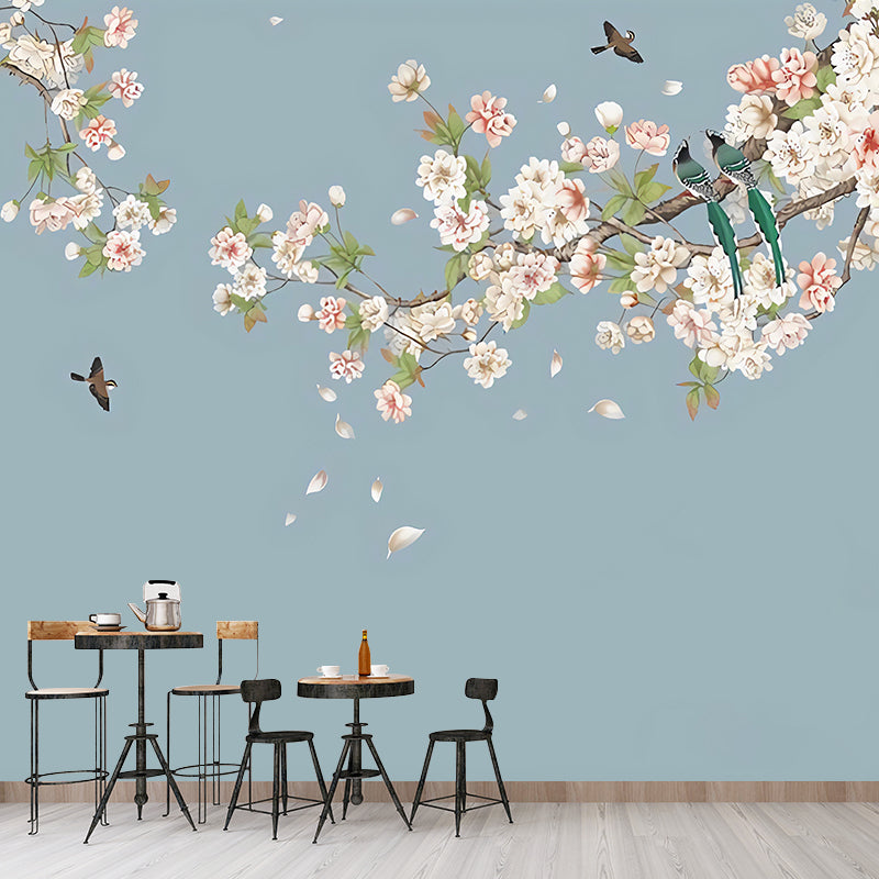 Giant Minimalist Mural Wallpaper Green and Pink Cluster Blossoms Wall Covering, Personalized Size Available Clearhalo 'Wall Decor' 'Wall Mural' 977455