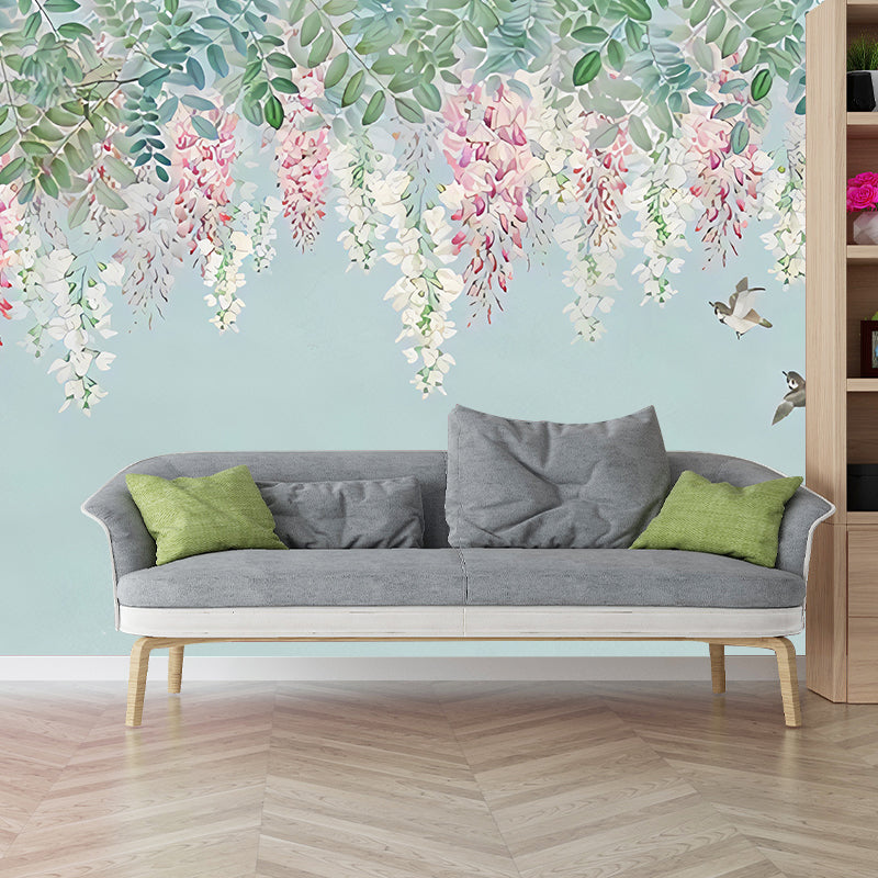 Purple and Green Fresh Mural Extra Large Wisteria Wall Covering for Home Decoration Blue-Green Clearhalo 'Wall Decor' 'Wall Mural' 977459