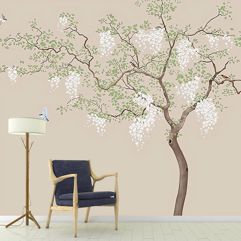 Simple Tree Mural Wallpaper in Green and Brown Living Room Wall Decor, Custom-Made Clearhalo 'Wall Decor' 'Wall Mural' 977491