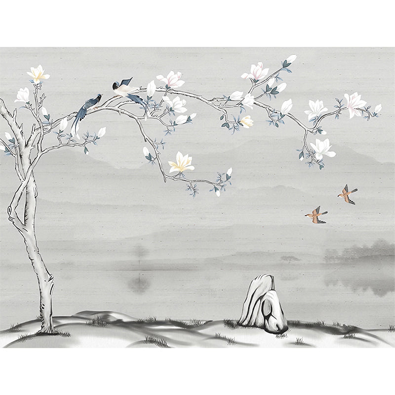 Illustration Magnolia Wall Mural Full Size Wall Covering for Bedroom, Made to Measure Clearhalo 'Wall Decor' 'Wall Mural' 977497