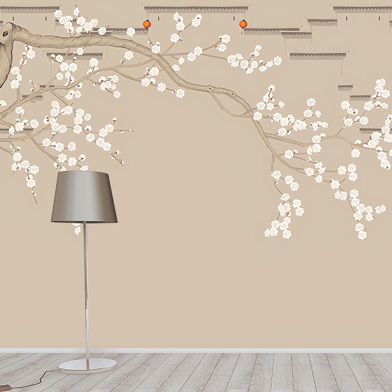 Whole Plum Blossom Wall Art for Accent Wall Traditional Wall Mural in Pastel Brown for Home Decoration Light Yellow Clearhalo 'Wall Decor' 'Wall Mural' 977509