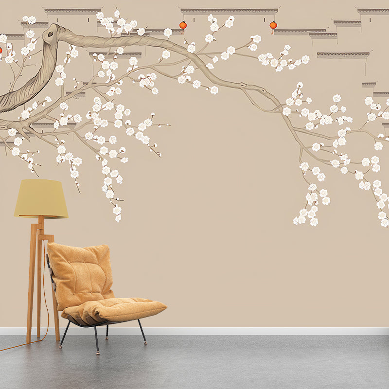 Whole Plum Blossom Wall Art for Accent Wall Traditional Wall Mural in Pastel Brown for Home Decoration Clearhalo 'Wall Decor' 'Wall Mural' 977510