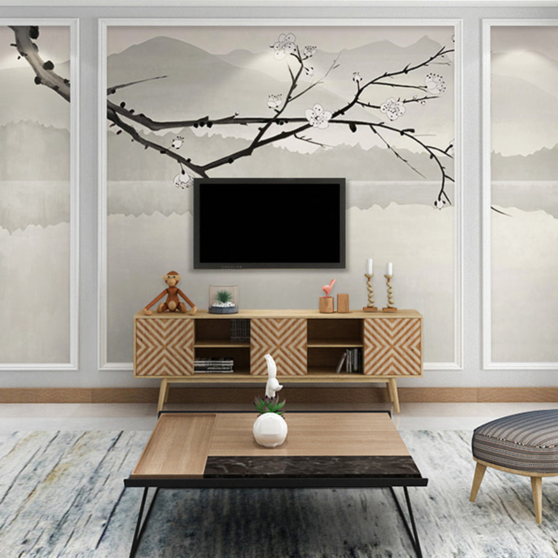 Stain-Resistant Plum Blossom Mural Wallpaper Non-Woven Chinese Wall Art for Guest Room Clearhalo 'Wall Decor' 'Wall Mural' 977520