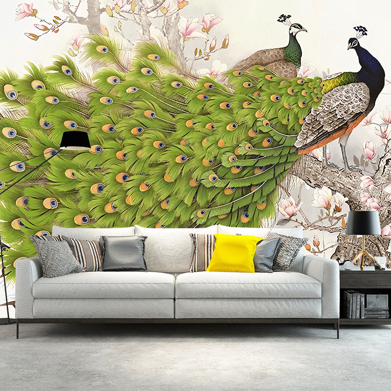 Stain-Resistant Peacock Wall Art Personalized Size Wall Mural for Home Decoration Green Clearhalo 'Wall Decor' 'Wall Mural' 977534