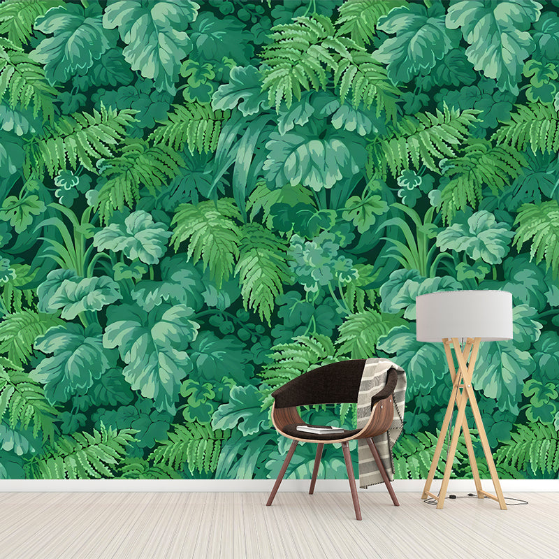 Tropical Jungle Mural Wallpaper for Restaurant Decor, Green, Customized Size Available Clearhalo 'Wall Decor' 'Wall Mural' 977590