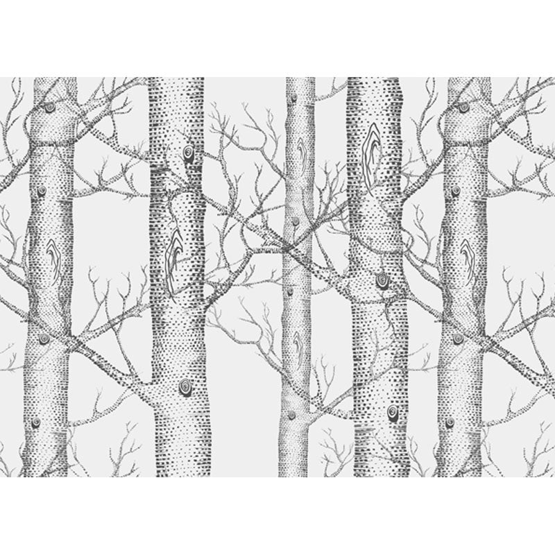 Nordic Birch Tree Wall Art in Grey Bedroom Decorative Wall Mural, Custom-Printed Clearhalo 'Wall Decor' 'Wall Mural' 977602