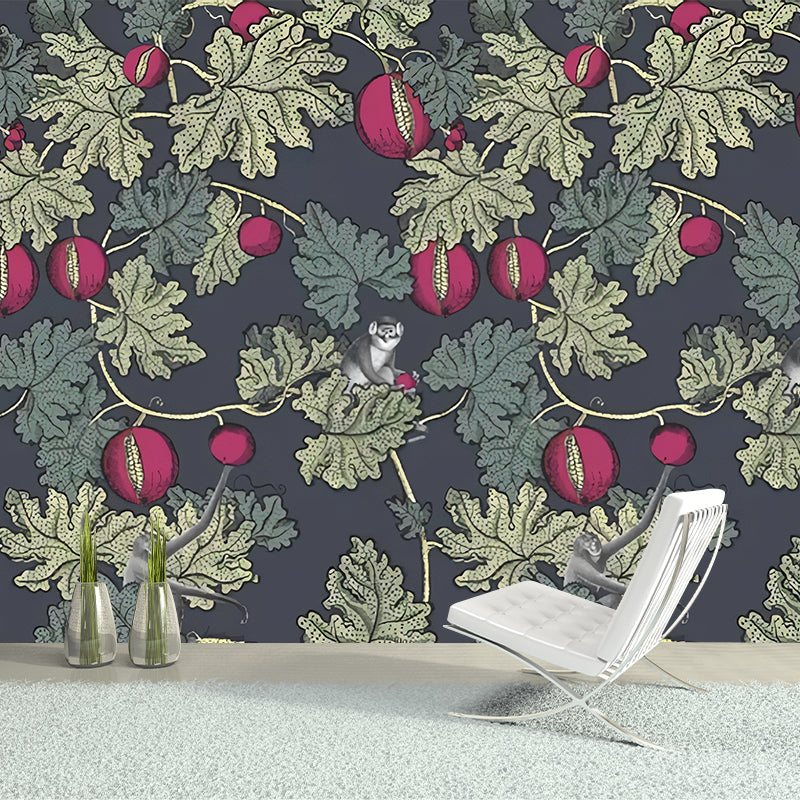 Green Leaves and Fruit Mural Stain-Resistant Wall Covering for Guest Room Decoration Green Clearhalo 'Wall Decor' 'Wall Mural' 977604