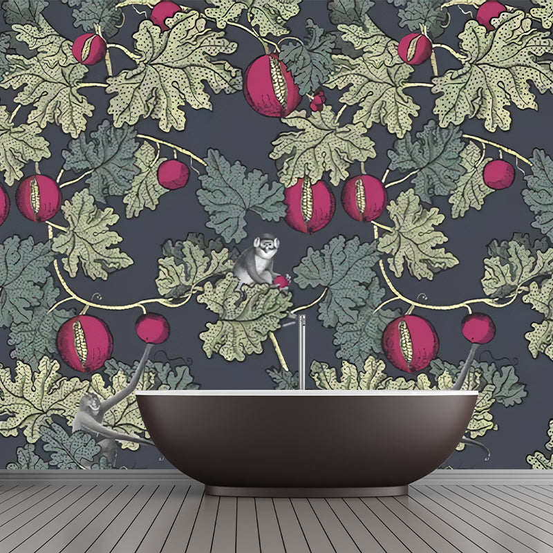 Green Leaves and Fruit Mural Stain-Resistant Wall Covering for Guest Room Decoration Clearhalo 'Wall Decor' 'Wall Mural' 977605