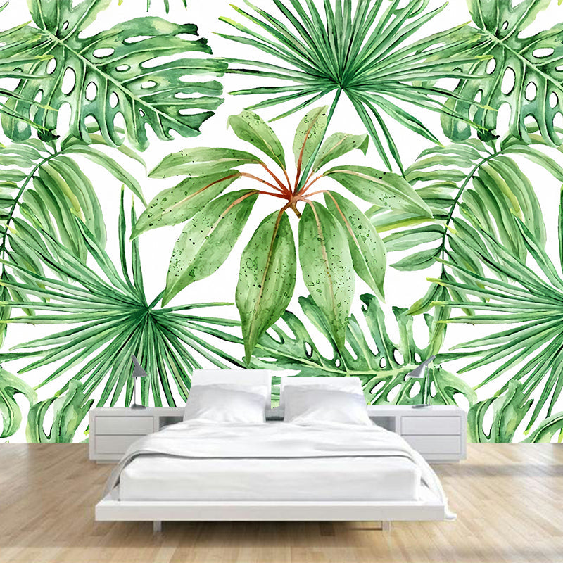 Banana Leaves Wall Art in Soft Green, Contemporary Wall Mural for Thai Restaurant Clearhalo 'Wall Decor' 'Wall Mural' 977620