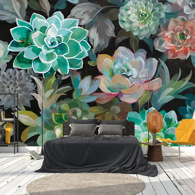 Water-Resistant Lotus Wall Mural Non-Woven Fabric Nordic Wall Covering for Accent Wall Clearhalo 'Wall Decor' 'Wall Mural' 977635