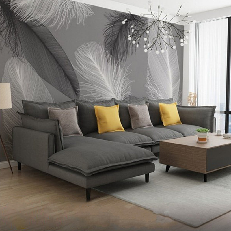 Light Feather Mural Wallpaper for Living Room Decor, Grey and Black, Made to Measure Clearhalo 'Wall Decor' 'Wall Mural' 977656