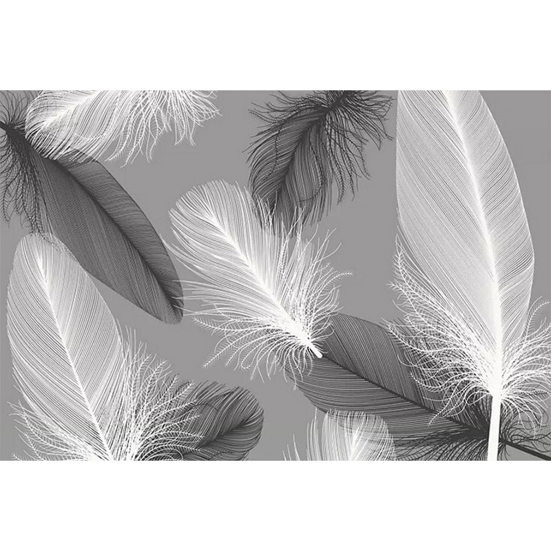 Light Feather Mural Wallpaper for Living Room Decor, Grey and Black, Made to Measure Clearhalo 'Wall Decor' 'Wall Mural' 977657