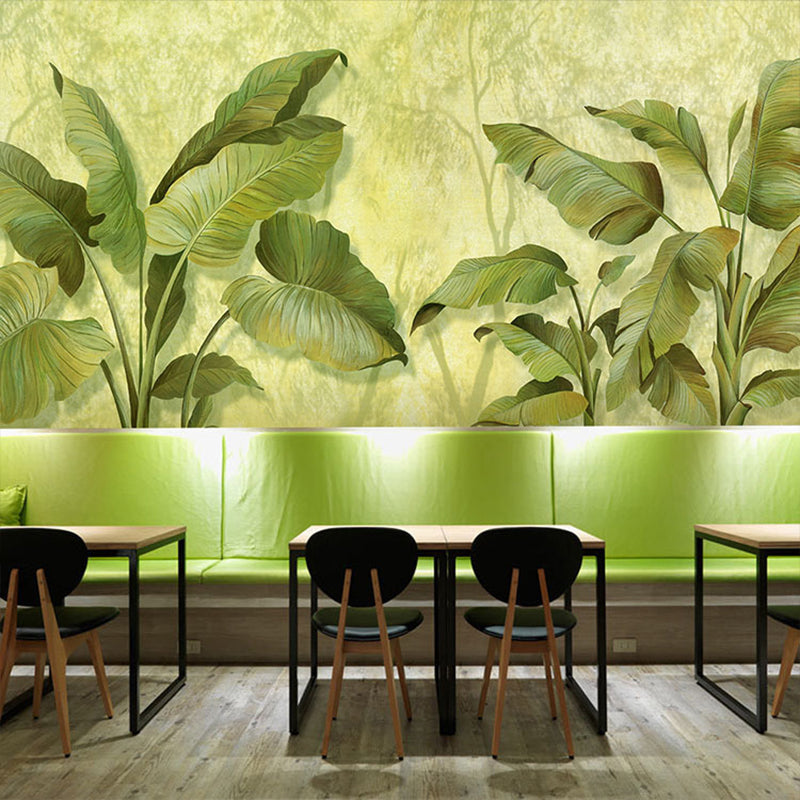 Enormous Banana Leaves Wall Art in Green Non-Woven Material Wall Mural for Home Decor, Personalized Size Available Green Clearhalo 'Wall Decor' 'Wall Mural' 977659