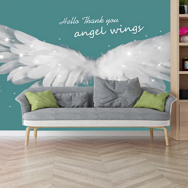 Green and White Wing Mural Wallpaper Decorative Wall Art for Boy's or Girl's Bedroom Clearhalo 'Wall Decor' 'Wall Mural' 977675