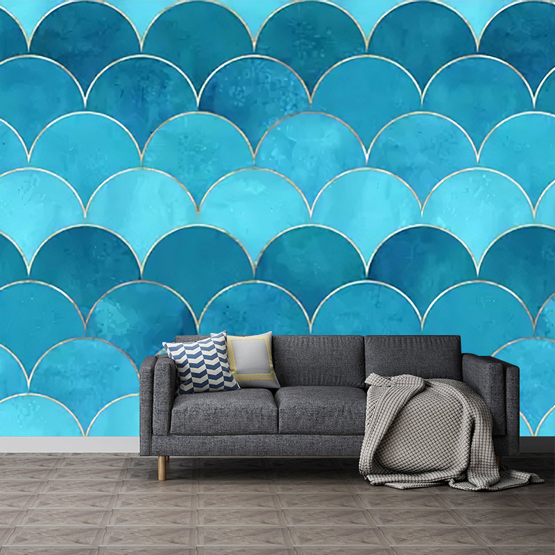 Aqua Nordic Mural Wallpaper Custom-Made Arch Wall Covering for Guest Room Decoration Clearhalo 'Wall Decor' 'Wall Mural' 977710