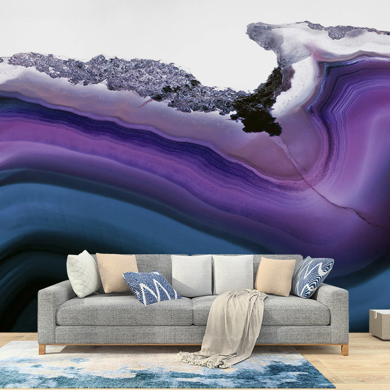 Marble Effect Wall Mural Decal for Bedroom Decoration Nordic Wall Covering, Custom-Made Purplish Blue Clearhalo 'Wall Decor' 'Wall Mural' 977784