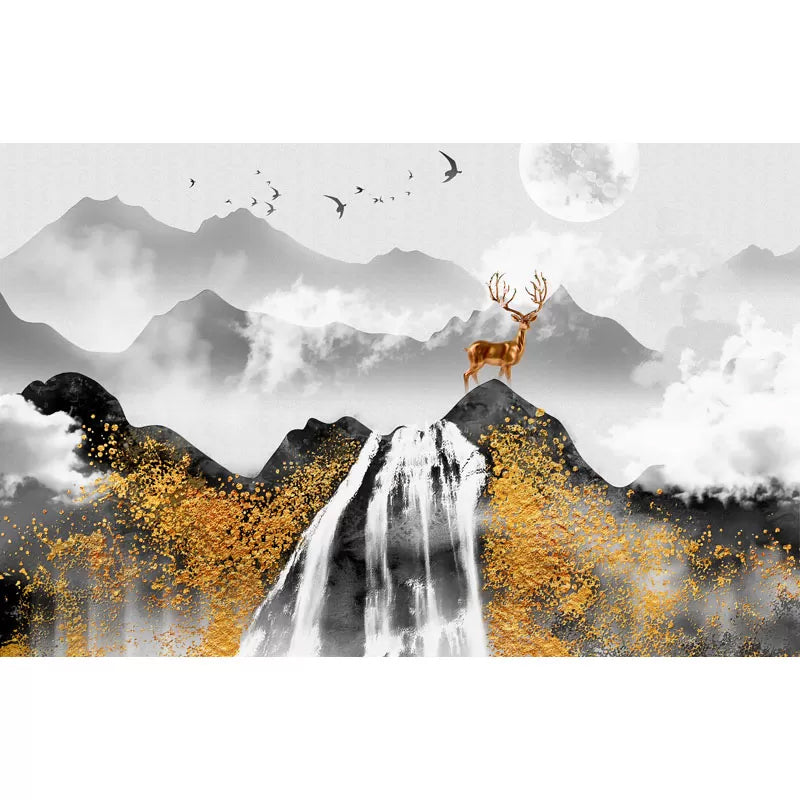 Grey and Gold Mountain Mural Wallpaper Water-Resistant Wall Art for Guest Room Decor Clearhalo 'Wall Decor' 'Wall Mural' 977807