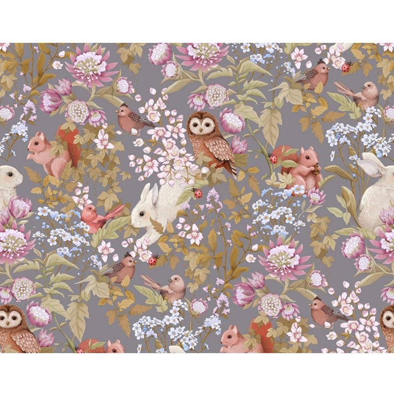 Cute Owl and Squirrel Mural Wallpaper for Girl's Bedroom, Pastel Pink, Made to Measure Clearhalo 'Wall Decor' 'Wall Mural' 977847