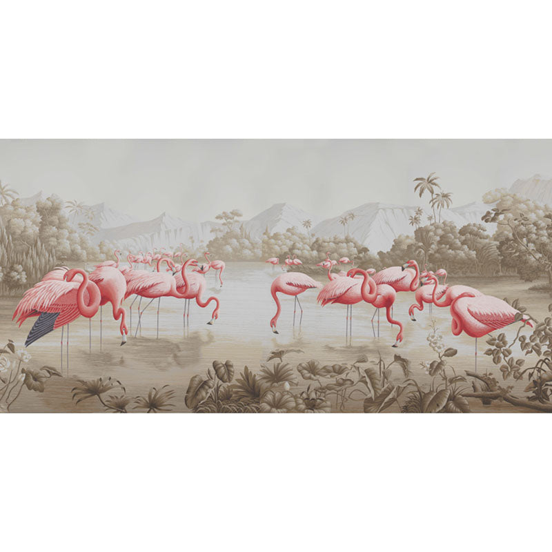 Full Size Flamingo Wall Mural in Pink and Brown Non-Woven Fabric Wall Art for Home Decor, Custom-Made Clearhalo 'Wall Decor' 'Wall Mural' 977852