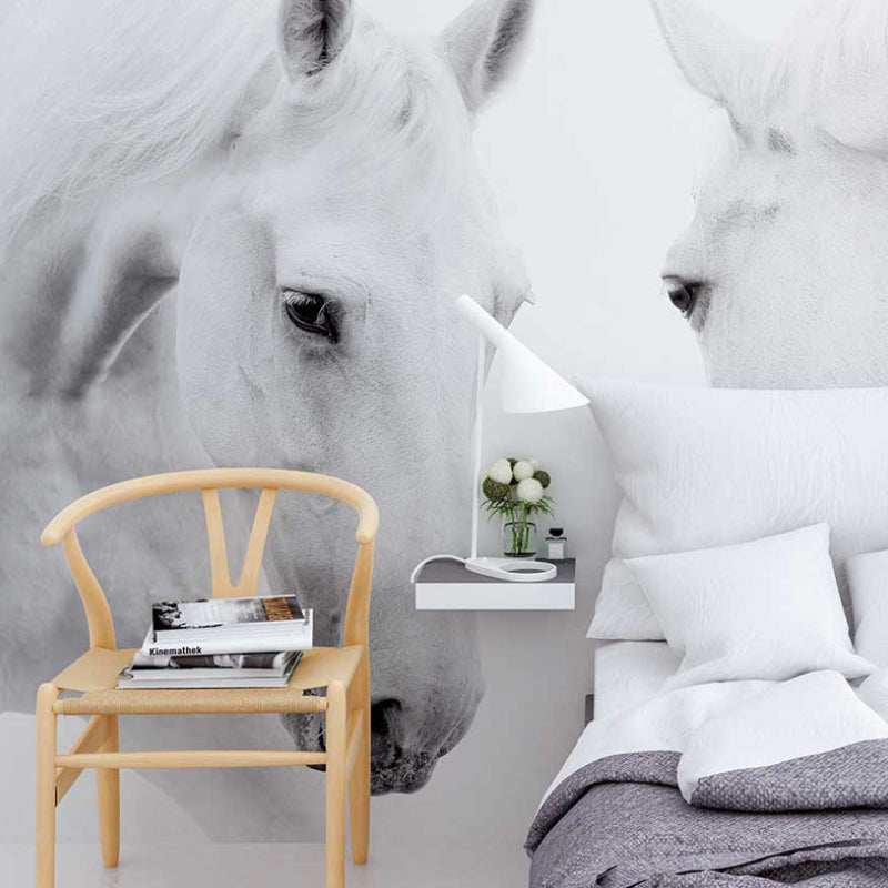 Horse Mural Wallpaper in Black and White, Minimalist Wall Art for Guest Room Decor Clearhalo 'Wall Decor' 'Wall Mural' 977876