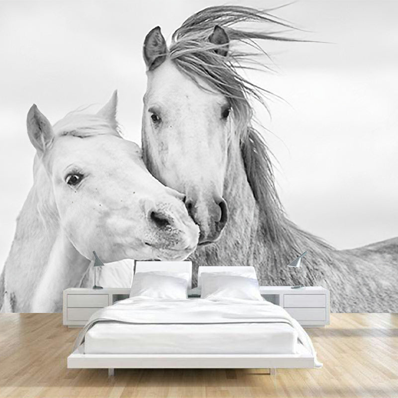 Whole Horse Wall Mural for Gallery Decoration Stain-Resistant Wall Art in Black and White, Made to Measure Clearhalo 'Wall Decor' 'Wall Mural' 977880