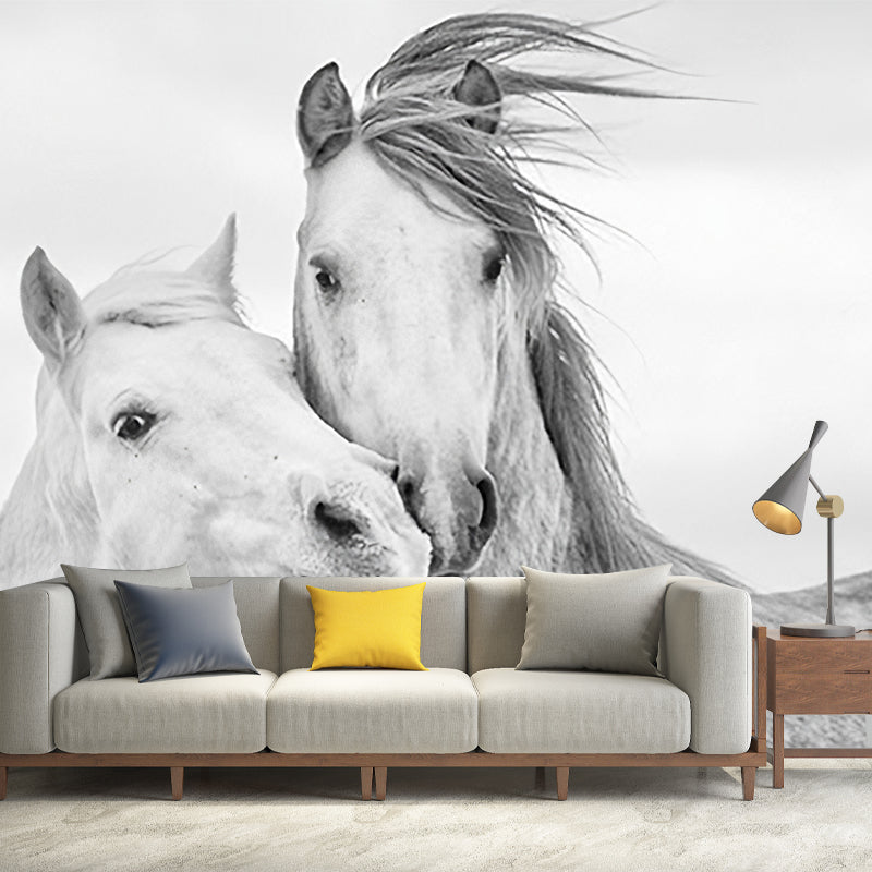 Whole Horse Wall Mural for Gallery Decoration Stain-Resistant Wall Art in Black and White, Made to Measure Clearhalo 'Wall Decor' 'Wall Mural' 977881