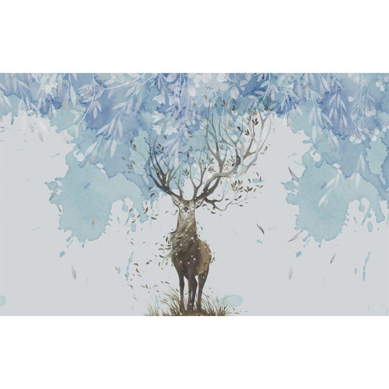 Extra Large Minimalist Wall Mural in Blue and Brown Deer Wall Covering, Made to Measure Clearhalo 'Wall Decor' 'Wall Mural' 977897