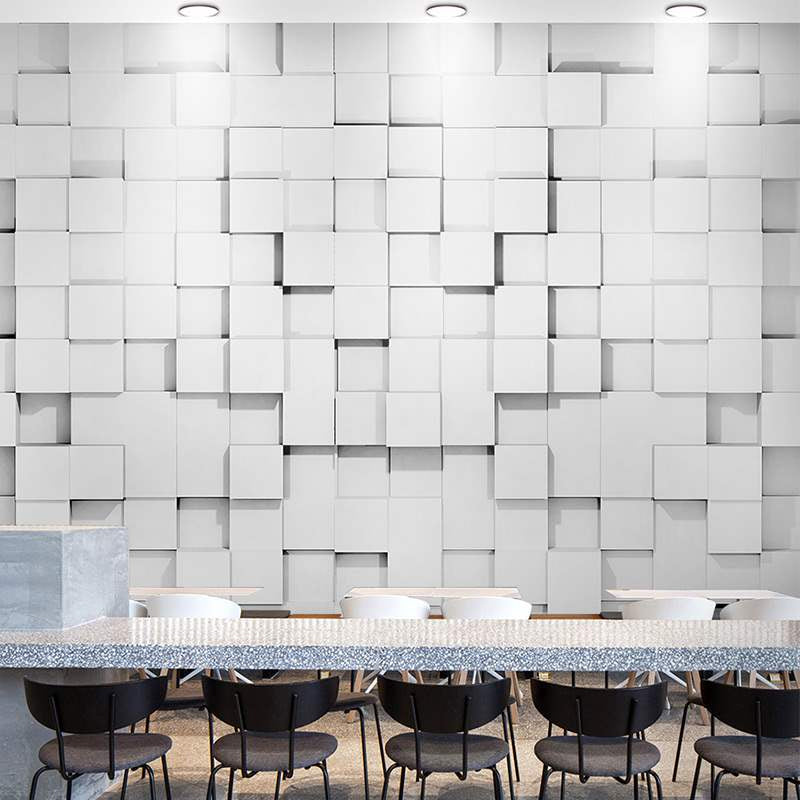 Minimalist 3D Cube Wall Mural in Grey and White Living Room Wall Art, Personalize Size Available Gray-White Clearhalo 'Wall Decor' 'Wall Mural' 977919