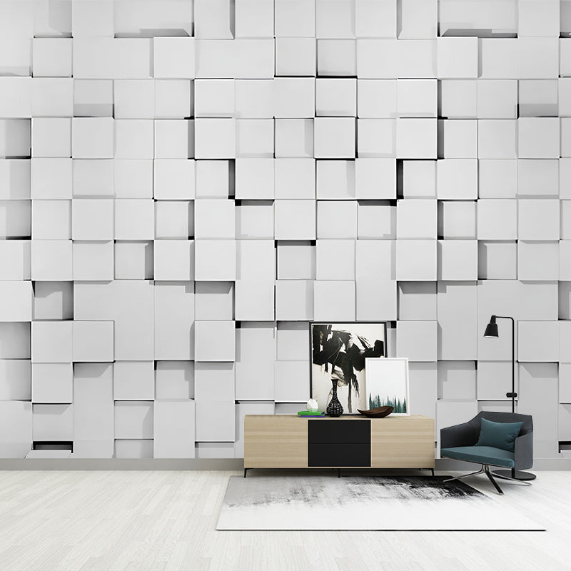 Minimalist 3D Cube Wall Mural in Grey and White Living Room Wall Art, Personalize Size Available Clearhalo 'Wall Decor' 'Wall Mural' 977921